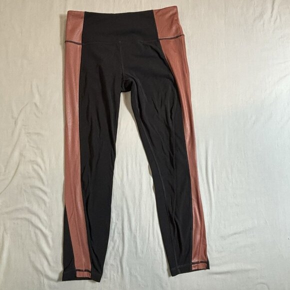 Athleta Leggings Womens M Salutation Colorblock Black Pink Yoga 7/8 Powervita - Picture 1 of 6